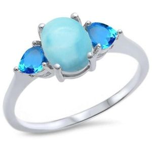 oval natural larimar& heart blue topaz, 925 sterli